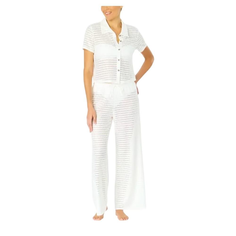 Hurley White Lace Knit Coverup Set Top + Pants M